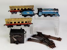 LOUIS MARX MAR LINES PRE-WAR THREE RAIL ELECTRIC TRAIN SET to include lithographed tin plate 0-4-0