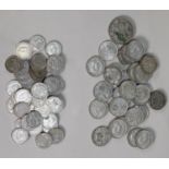 SEVENTY ONE GEORGE VI ONE SHILLING COINS together with ONE HUNDRED AND FIFTY NINE SIX PENNY PIECES