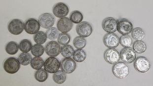 SIXTY FIVE GEORGE V SILVER SHILLINGS of which thirty are considered to be F condition, the remainder