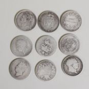 TWO GEORGE IIII SILVER ONE SHILLING PIECES both (F), a WILLIAM IV SILVER SHILLING 1834 (VF) and