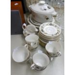 THIRTY EIGHT PIECE ROYAL DOULTON LARCHMONT PATTERN PART DINNER AND TEA SERVICE, EIGHT DINNER PLATES,