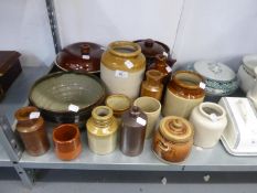 EARLY TWENTIETH CENTURY AND LATER BROWN AND SALT GLAZED STORAGE JARS, BOTTLES ETC... TO INCLUDE;