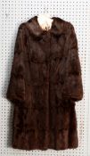 LADY'S MINK-DYED MUSQUASH FULL-LENGTH FUR COAT, with shawl collar, single breasted, hook fastening