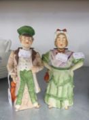 PAIR OF EARLY TWENTIETH CENTURY BISQUE PORCELAIN NODDING HEAD FIGURES, 'MR BUMBLE' AND 'MRS