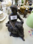A SPELTER SEATED CLASSICAL FEMALE FIGURE