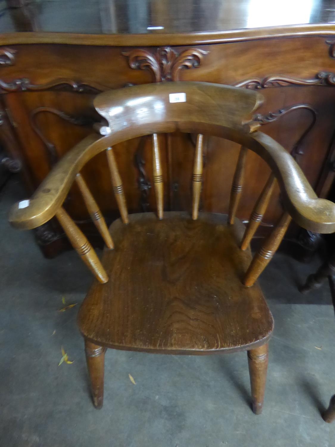 TWENTIETH CENTURY BEECH AND ELM SMOKER’S BOW ARMCHAIR, of typical form