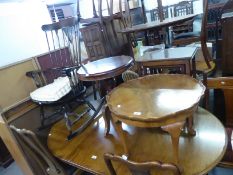 ART DECO WALNUTWOOD PIE CRUST EDGED TABLE, MODERN INDONESIAN TEAK DRUM TABLE AND A DARK STAINED