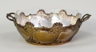 WMF ART NOUVEAU SALAD BOWL, with blow moulded original glass liner, the twin handled base marked