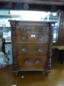 VICTORIAN STYLE APPRENTICE CHEST OF TWO OVER THREE DRAWERS WITH GLASS HANDLES