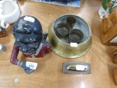 SPITOON, ALLOY MONEY BOX AND ASSORTED METAL WARES VARIOUS