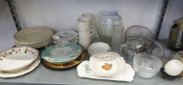 A LARGE QUANTITY OF GLASS AND CHINA, TO INCLUDE; DINNER WARES, TEAPOTS, VASES AND A SELECTION OF