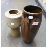 TWO LARGE STUDIO POTTERY STONEWARE VASES (UNSIGNED) (2)