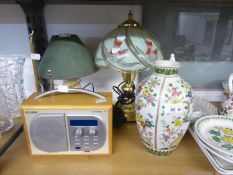 PURE 'EVOKE' DAB MAINS RADIO IN LIGHTWOOD CASE, AN ORIENTAL VASE TABLE LAMP AND TWO OTHER TABLE