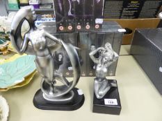 'LEONARDO COLLECTION' SILVER COLOURED FIGURE AND ANOTHER, BOTH STYLIZED LADIES