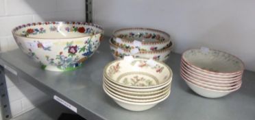 A PAIR OF HANCOCK & SONS, STOKE, ‘INDIAN TREE’ PATTERN POTTERY BOWLS, 8 ¾” DIAMETER AND A BOOTHS