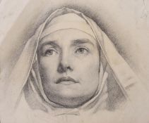 EDWARD RIDLEY (1883 - 1946) PENCIL DRAWING Head Portrait of a Nun Unsigned 9 3/3in x 11 3/4in (25