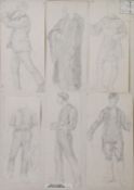 EDWARD RIDLEY (1883 - 1946) 4 PANELS OF PENCIL DRAWINGS Viz 13 figure studies, 7 studies of hands