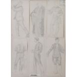 EDWARD RIDLEY (1883 - 1946) 4 PANELS OF PENCIL DRAWINGS Viz 13 figure studies, 7 studies of hands