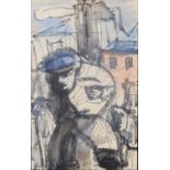 JOHN THOMPSON (1924-2011) MIXED MEDIA ‘Man with Stick’ Signed, titled to gallery label verso 9 ½”