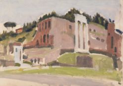 HARRY RUTHERFORD (1903 - 1985) OIL PAINTING ON ARTIST'S BOARD Roman ruins Unsigned 10in x 14in (25.5