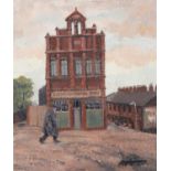 ROGER HAMPSON (1925 - 1996) OIL PAINTING ON CANVAS LAID DOWN The Co-op Shop Signed lower right,