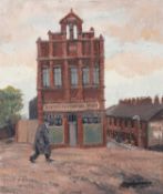 ROGER HAMPSON (1925 - 1996) OIL PAINTING ON CANVAS LAID DOWN The Co-op Shop Signed lower right,