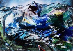 DAVID WILDE (1918-1974) ACRYLIC PAINTING ‘The Alps’ 8” x 11 ¼” (20.3cm x 28.6cm)