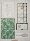 EDWARD RIDLEY (1883 - 1946) TWO PANELS MOUNTED WITH WATERCOLOUR DRAWINGS 4 designs for vestibule