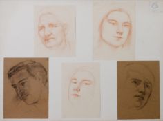 EDWARD RIDLEY (1883 - 1946) 4 PANELS OF PENCIL DRAWINGS 13 head portraits from life 1 panel labelled