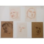 EDWARD RIDLEY (1883 - 1946) 4 PANELS OF PENCIL DRAWINGS 13 head portraits from life 1 panel labelled