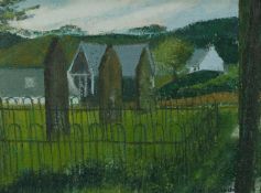 MARGARET GUMUCHIAN (1928 - 1999) OIL PAINTING ON DALER BOARD Borgue Churchyard Signed lower right 11