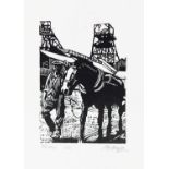 ROGER HAMPSON (1925 - 1996) ARTIST SIGNED LIMITED EDITION LINOCUT ON WHITE PAPER Pit Pony Signed,