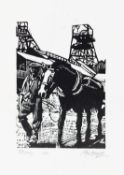 ROGER HAMPSON (1925 - 1996) ARTIST SIGNED LIMITED EDITION LINOCUT ON WHITE PAPER Pit Pony Signed,