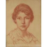 EDWARD RIDLEY (1883 - 1946) RED CHALK DRAWING Portrait of a young woman, depicted full face 11 3/4in