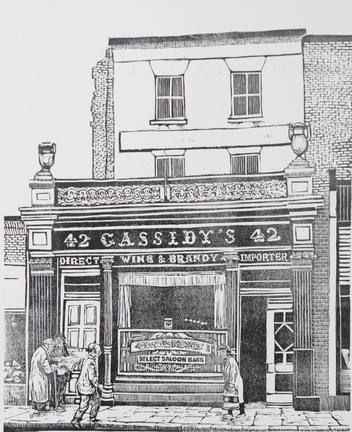 ROGER HAMPSON (1925 - 1996) ARTIST SIGNED LIMITED EDITION LINOCUT ON GREY PAPER Cassidy's, Dublin,