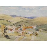 PIERRE ADOLPHE VALETTE (1876 - 1942) WATERCOLOUR DRAWING 'Salles', panoramic view of a French hill