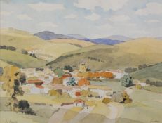 PIERRE ADOLPHE VALETTE (1876 - 1942) WATERCOLOUR DRAWING 'Salles', panoramic view of a French hill