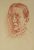 EDWARD RIDLEY (1883 - 1946) RED CHALK DRAWING Portrait of an elderly woman Signed and dated (19)'