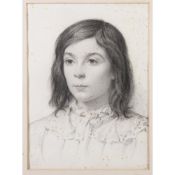 EDWARD RIDLEY (1883 - 1946) MIXED MEDIA MONOCHROME DRAWING Portrait of a young woman with long
