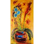 JOHN BOOTH (b.1942) MIXED MEDIA ON BOX CANVAS ‘Flowers’ Unsigned 50” x 26 ½” (27cm x 67.3cm)