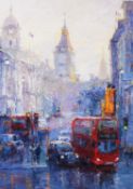 LANA OKIRO (MODERN) IMPASTO OIL ON BOARD ‘Afternoon, Whitehall, London’ Signed, titled to label