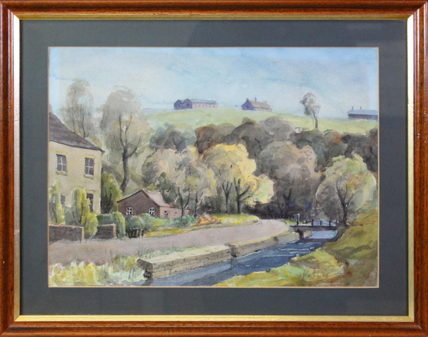 A. J. CORFIELD (TWENTIETH CENTURY) SIX WATERCOLOUR DRAWINGS Northern Industrial canalscape and rural - Image 5 of 9