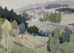 PIERRE ADOLPHE VALETTE (1876 - 1942) WATERCOLOUR DRAWING 'Chemelette', hilly landscape with trees