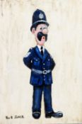 BOB JONES (1937) OIL PAINTING ON PANEL 'Allo Allo', study of a policeman Signed lower left and