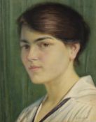 EDWARD RIDLEY (1883 - 1946) WATERCOLOUR DRAWING ON ARTIST'S BOARD Portrait of a young woman, green