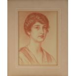 EDWARD RIDLEY (1883 - 1946) CONTE COLOUR Portrait of a young woman - Miss Crawshaw Signed and