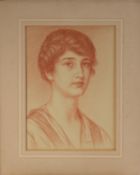 EDWARD RIDLEY (1883 - 1946) CONTE COLOUR Portrait of a young woman - Miss Crawshaw Signed and