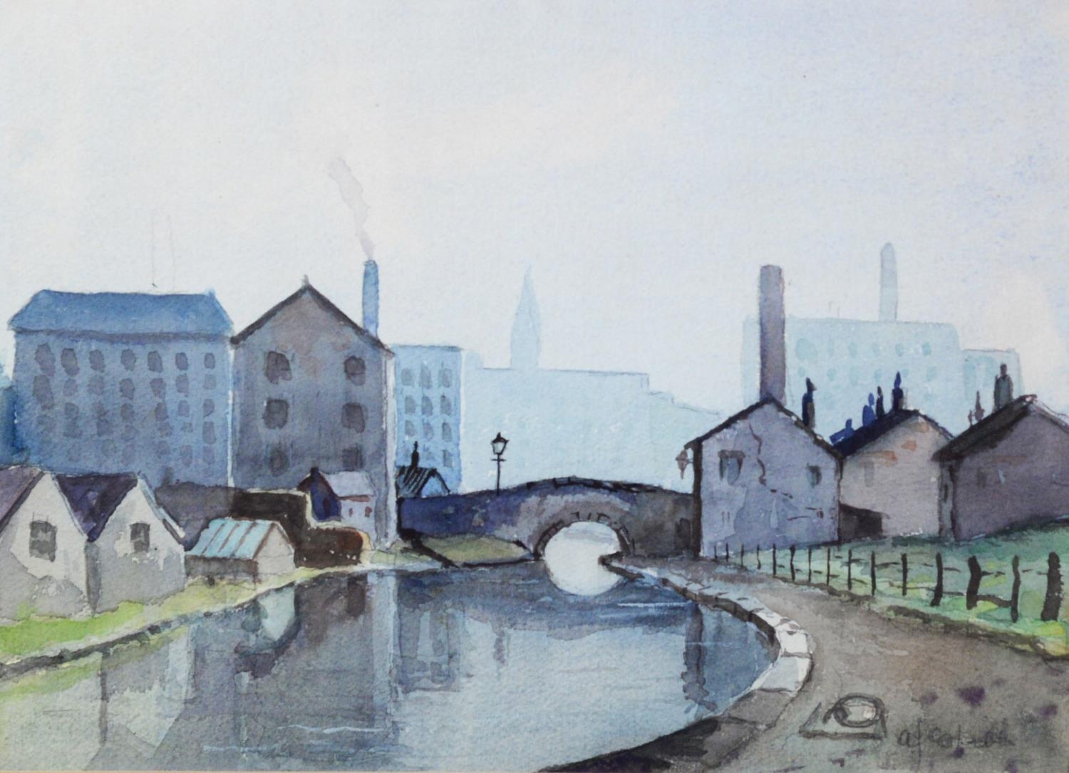 A. J. CORFIELD (TWENTIETH CENTURY) SIX WATERCOLOUR DRAWINGS Northern Industrial canalscape and rural - Image 7 of 9