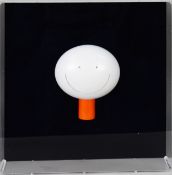 DOUG HYDE (b.1972) WALL MOUNTED COLOURED RESIN SCULPTURE IN CLEAR PERSPEX CASE ‘The Smile’, no