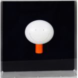 DOUG HYDE (b.1972) WALL MOUNTED COLOURED RESIN SCULPTURE IN CLEAR PERSPEX CASE ‘The Smile’, no